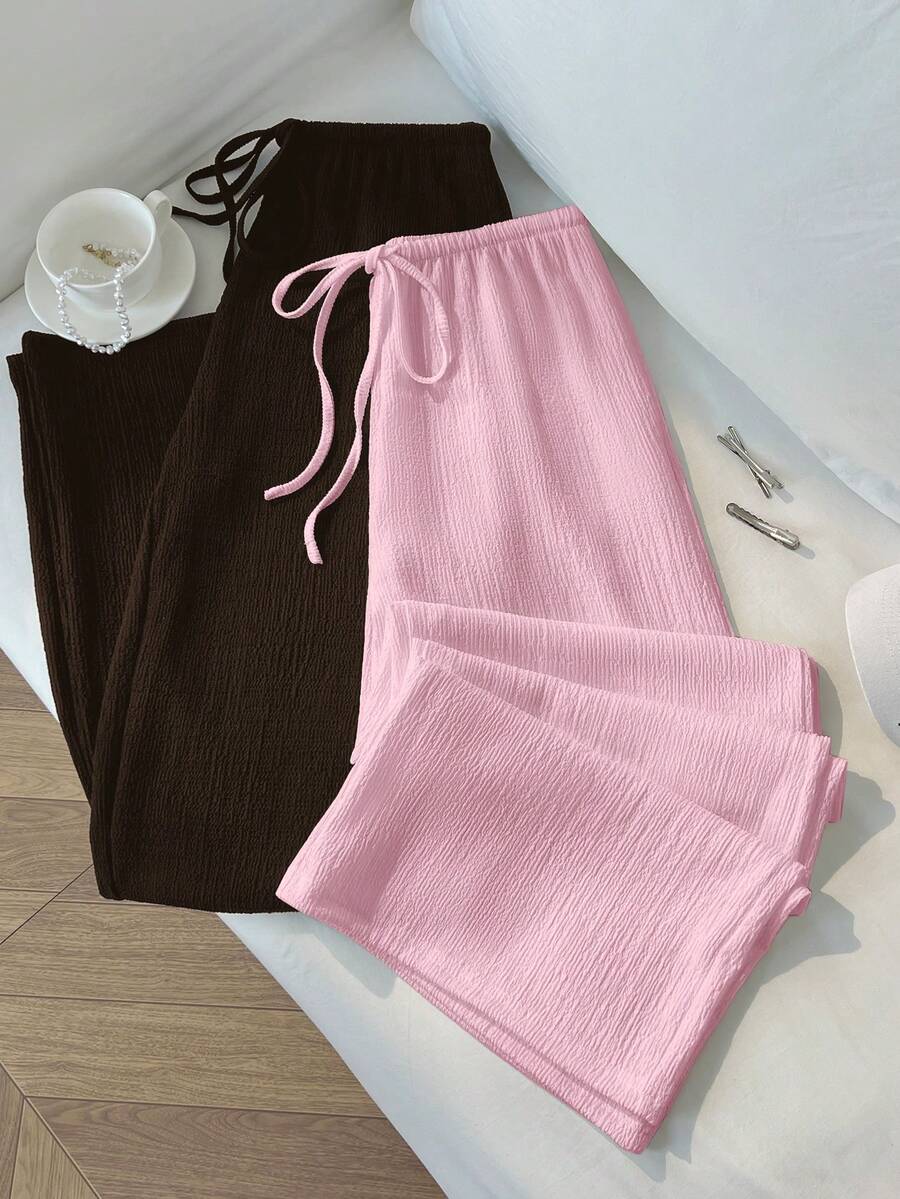 SHEIN Unity 夏季新款經典黑白配色極簡休閒通勤風百搭法式時尚女款寬鬆直筒長褲 - 彩色 - 查看 1