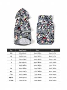 TOM & JERRY X SHEIN 1件全身印花寵物連帽衫，四季透氣可愛卡通狗貓運動衫，柔軟舒適小狗外套，印有完整傑瑞臉部圖案，XXS-XXXXXL多種尺寸適用於小型中型大型狗貓，寵物主人與愛好者的完美禮物 - 灰色 - 查看 6