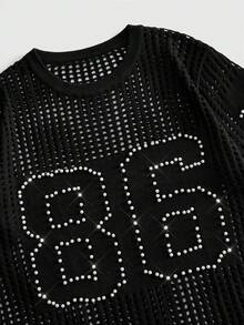 ROMWE MEN Prep Men's Round Neck Knit Short Sleeve Top With Beaded Detail, Exquisite Sports Fashion - Black - View 3