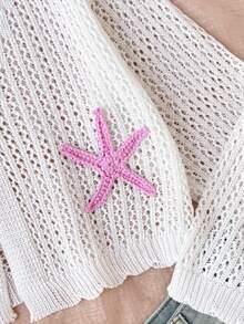 SHEIN Cardigan Rajut Berongga untuk Remaja Perempuan, Cocok untuk Acara Santai, Liburan Pantai, Kumpul-kumpul, dan Lainnya, Nyaman, Serbaguna, dan Lembut - Aprikot - View 4