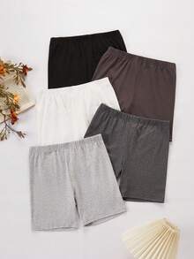 5 piezas/Set Leggings cortos de color negro sólido, estilo minimalista, cómodos y de ajuste ceñido para niñas - Multicolor - Ver 6