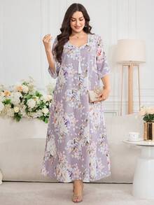 Al Najma Plus Size Women's Floral Print Casual Party Travel Arabian Dress - Multicolor - View 4