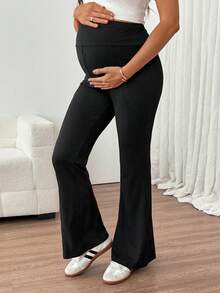 SHEIN Maternity Casual Versatile Solid Color Leggings,Autumn Outfit For Women - Black - View 4