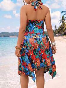 Breezaya Plus Size Women's Summer Beach Vacation Tropical Pineapple Print Backless Tie Front Dress - Multicolor - View 2