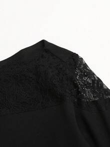SHEIN Tween Girl Tween Girls Solid Color Lace Patchwork Flared Sleeve Asymmetric T-Shirt - Black - View 5
