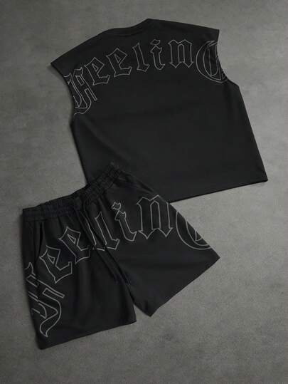 SLATEMANN Men's Summer Casual Letter Print Tank Top And Shorts Set
