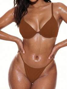Oceva Atasan Bikini Seksi Putih untuk Liburan Pantai Musim Panas Wanita Ukuran Plus - Coffee Brown - View 8