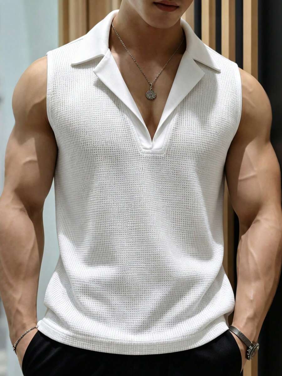 Manfinity Dauomo Tank Top Pria Polos Kasual Gaya Klasik untuk Liburan Musim Panas Warna Putih Gading - Putih - View 1