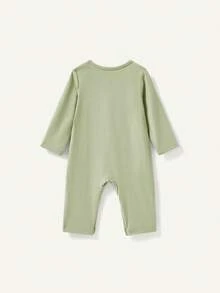 Cozy Pixies Baby Boy Casual Solid Color Long Sleeve Overlapping Shoulder Jumpsuit 2pcs Set - Multicolor - View 8