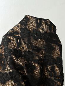 SHEIN PETITE 女款蕾絲露肩性感迷你洋裝，適合約會與派對 - 黑色 - 查看 10