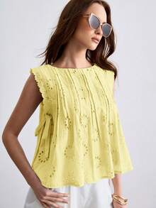 Willow Rêve 女款刺繡百褶蕾絲飾邊襯衫 - 黃色 - 查看 6