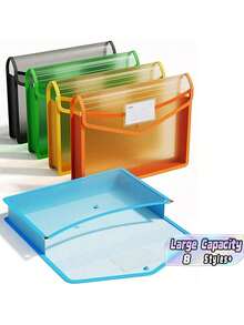Expandable Plastic File Folder With Snap-Closure Transparent Envelope Pocket, No Dividers, Large Capacity, Multi-Color Options, Suitable For A4/Letter Size (Random Color) - Multicolor - View 1