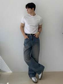 DAZY Men's Solid White Slightly Loose Short Sleeve T-Shirt, Summer - White - View 5