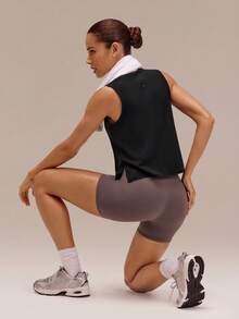 GLOWMODE Pima Cotton Reflective Slit Tank Top Gym - Black - View 7