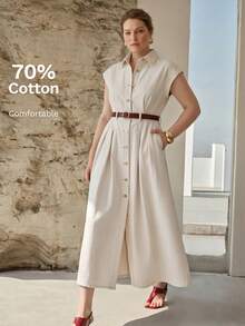 MOTF PREMIUM PLUS SIZE WOMEN'S SPRING/SUMMER CASUAL DATE CAP SLEEVE DENIM DRESS WITHOUT BELT - White - View 1