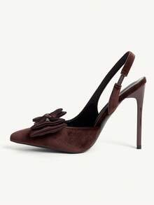 CUCCOO CHICEST Damen Schuhe Damen spitz zulaufender Stiletto brauner Wildleder Schleife stilvolle elegante sexy Dinner Party Dating Damen High Heel Schuhe Slingback Schuhe Damenschuhe - Koreanischer Samtkaffee - Übersicht 4