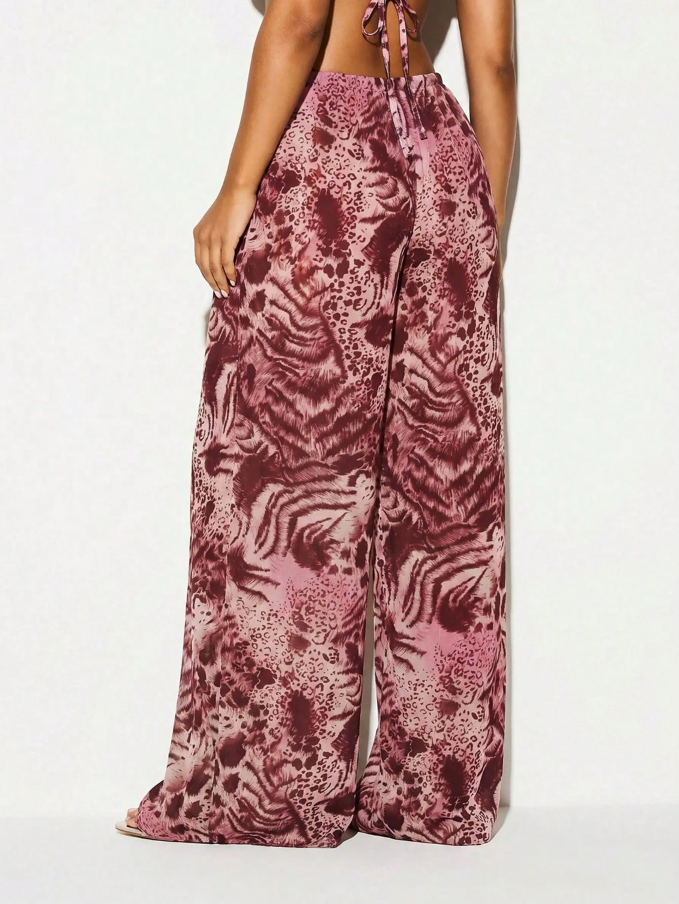 Mixed Animal Print Flowy Wide Leg Trousers