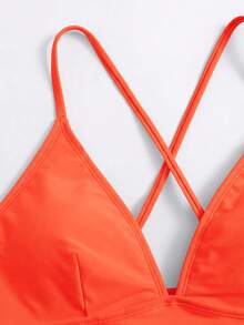 Swim Basics Women's Solid Color Spaghetti Strap Bikini Top Suitable For Summer Vacation Beach - Orange - View 5