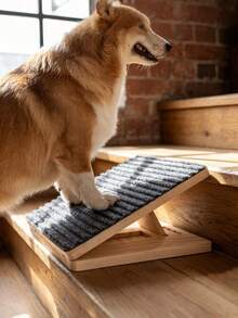 1 Piece Adjustable Solid Wood Dog Ramp Stair Wedge For Small And Senior Pets Foldable Indoor Pet Slope With Triangular Support Non Slip Carpet No Assembly Required Home Use Essential Must Have - Multicolor - View 2