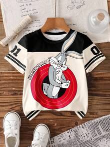 LOONEY TUNES X SHEIN 男婴休闲圆领印花短袖上衣，日常百搭 - 白色 - 查看 7