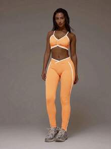 Musera Sport Contrast Ribbed Seamless Sports Bra Only Active Co-Ord Workout Gym Pilates Fitness Daily Casual Smoky Quartz Summer - Orange - View 5