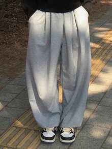 DAZY Long Gray Letter Print Drawstring Hem Design Men Pants - Grey - View 8