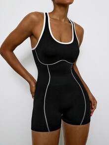 Levarali Plus Size Women's Backless Jumpsuit, Suitable For Daily Fitness And Sports, Yoga Jumpsuit, Summer Sportswear - Black - View 5