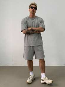 DAZY Men's Regular Fit Solid Gray T-Shirt Set For Summer - Grey - View 6