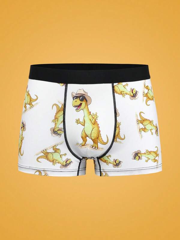 Notgurli European And American Style Men's Western Cowboy Tyrannosaurus Rex Print Boxer Briefs