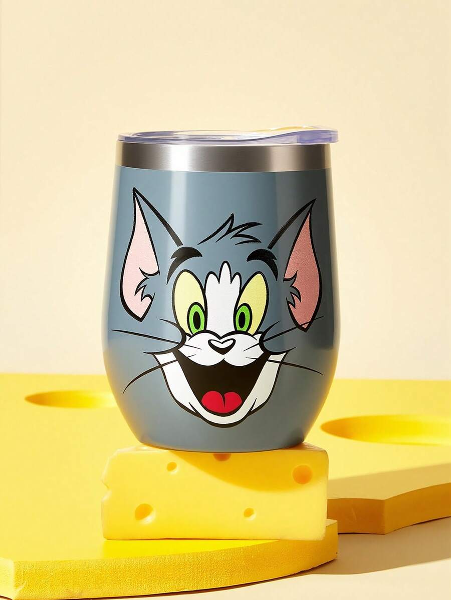 TOM & JERRY X SHEIN 360 Ml /12 Oz 不鏽鋼、防漏蓋，適用於熱飲/冷飲，適用於大多數杯架，禮物靈感 - 灰色 - 查看 1
