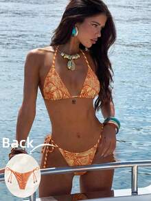 Swim Vcay Set Bikini 2 Potong Vintage Springbreak Wanita Motif Acak Tali Bahu Tipis Dekorasi Logam Musim Panas - MultiWarna - View 3