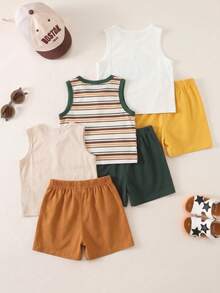 Conjunto de 3 piezas de camisetas sin mangas casuales, simples y cómodas para niños y jóvenes, adecuadas para primavera y verano - Multicolor - Ver 2