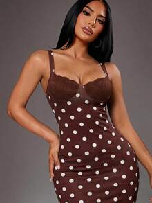Radiana Women's Summer New Brown Polka Dot Lace Patchwork Cami Mini Dress, All-Match Versatile, Daily Casual Outing, Shopping, Gathering, Vacation, Beach, Dating, Music Festival, House Party, Party, Graduation Dress, Birthday - Brown - View 2