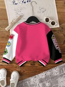 THE POWERPUFF GIRLS X SHEIN 年轻女孩休闲拼色花朵、泡泡、毛茛图案圆领运动衫，秋季 - 白色 - 查看 2