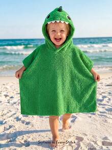 Cozy Pixies Baby Boy Cartoon Dinosaur Pattern Color Block Hooded Sleeveless One-Piece Swimsuit Cover-Up - Green - View 1