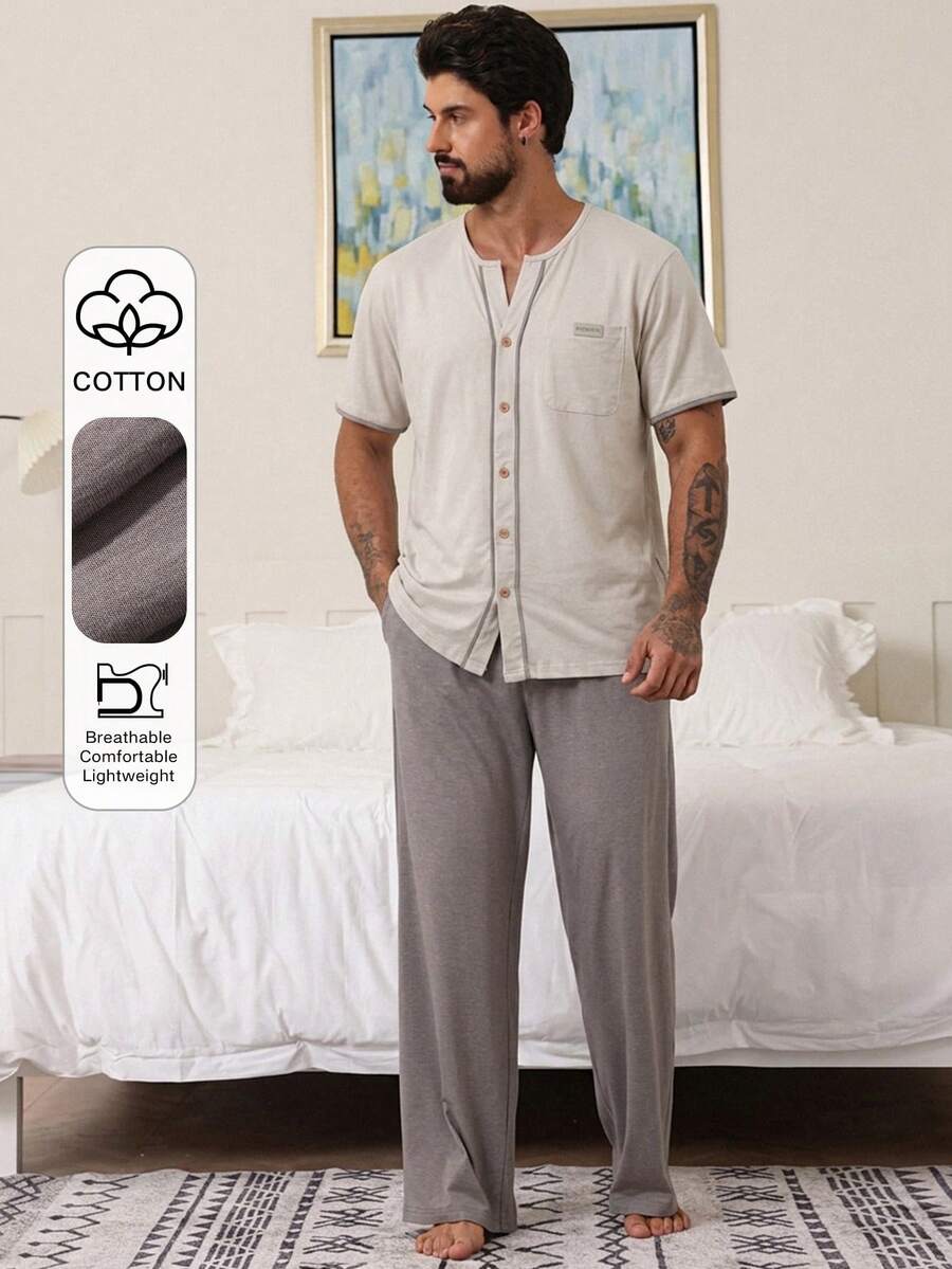 DAZY Conjunto de camiseta de color liso y ropa de estar en casa para hombre, pijamas de verano - Multicolor - Ver 1