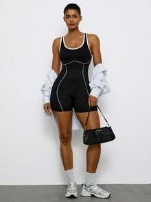 Levarali Plus Size Women's Backless Jumpsuit, Suitable For Daily Fitness And Sports, Yoga Jumpsuit, Summer Sportswear - Black - View 6