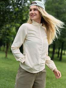 In My Nature Women's Long Sleeve Zipper Placket Outdoor Windbreaker Jacket - Apricot - View 5