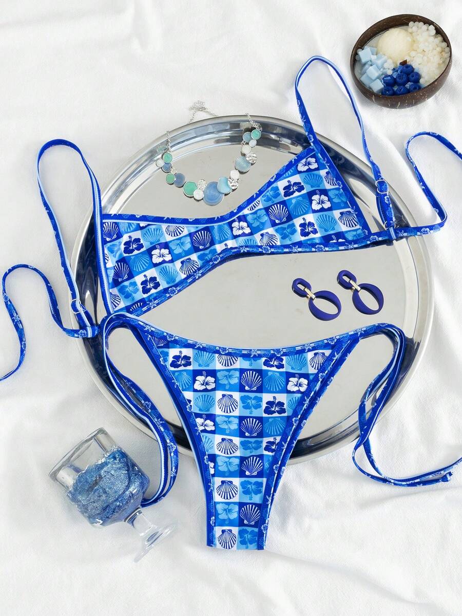 Bonvoyette 泳裝度假新品 女款優雅波希米亞復古 Y2K 嬉皮度假風 - 藍色 - 查看 1