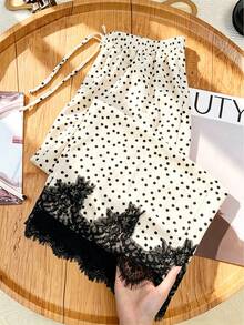 Seusyu Minimalist Elegant Polka Dot Print Ruffle Trim Straight Leg Regular Pants Plus Size Autumn Brunch Formal Dinner Black White - Multicolor - View 6