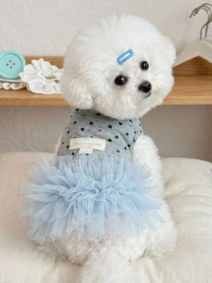 PETSIN 1件韓系Ins風寵物吊帶公主裙,春夏季透氣衣物,適用於泰迪比熊 - 灰色 - 查看 1