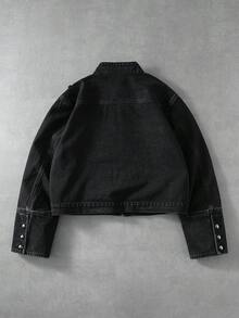 ROMWE MEN Street Life Men's Court Style Denim Long Sleeve Top - Black - View 9