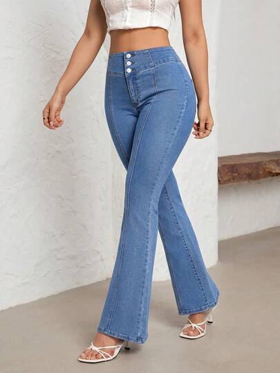 SHEIN MOD Women's Casual Washed Flare Jeans Jeans For Women High Waisted