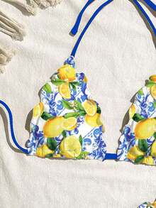 Swim Mod Women's Sexy Solid Color High Elasticity Ruffle Edge Design Bikini Set For Vacation - Multicolor - View 3