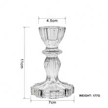 Cirelle 1pc Clear Glass Taper Candle Holder, Vintage Ribbed Candlestick Stand, Elegant Decorative Candle Holder For Wedding, Party & Home Table Decor - multicolor - View 3