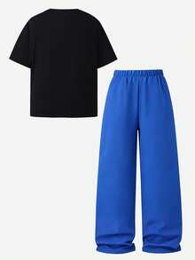 SHEIN 青少年男孩卡通印花短袖T恤與長褲休閒套裝 - 彩色 - 查看 3