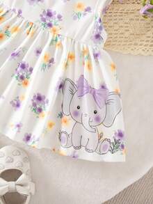 SHEIN Newborn Baby Girl Summer Cute Floral Print Sleeveless Dress - Mauve Purple - View 4