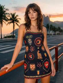 CAJUNI Women's All-Over Print Casual Party Travel Mini Camisole Dress - Multicolor - View 1