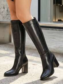 Bota Mujer Alta Elegante 100% Piel Tacón Moderno Variedad de Colores Comodas - Negro - Ver 1