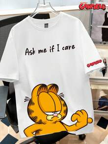 GARFIELD | SHEIN Daypath 男士标语卡通印花圆领短袖休闲T恤 - 白色 - 查看 1